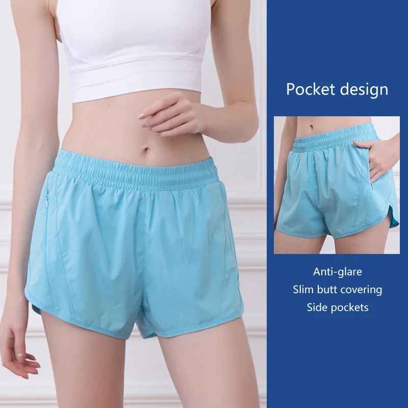 Wholesale lulu new anti-walking lightweight sports shorts fake two pieces lined casual loose running breathable yoga shorts