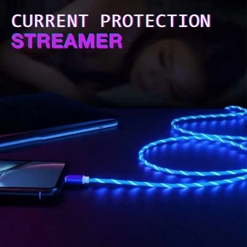 Amazon 3 In 1 Led Glow Flowing Charger Usb Led Cable v8 Micro Usb Type C 8 Pin Charging For Iphone All In One Data Cable