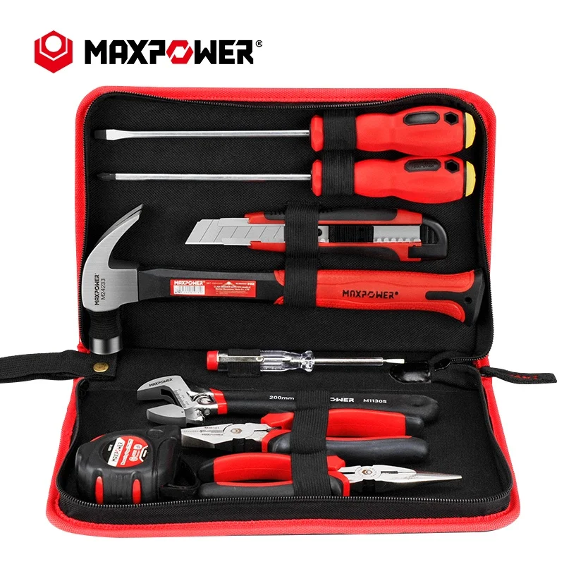 Maxpower 9pcs vanadium steel forged complete general home repair tool set for daily home maintenance