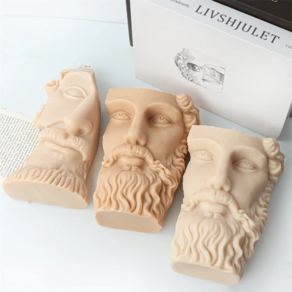 Greek Abstract Art Portrait Prometheus Candle Silicone Mold Freud Half Face Beard Man Statue Religion Man Silicone Model