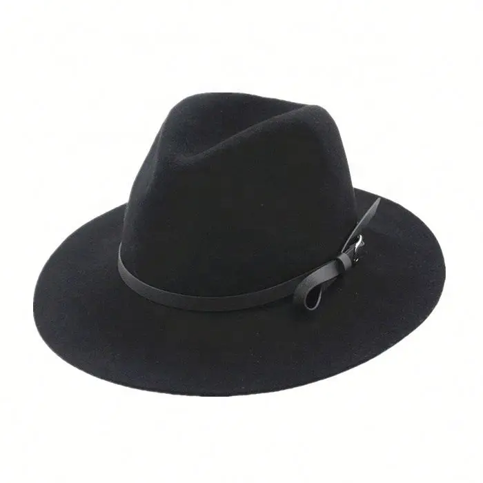 Unisex Black Wool Felt Panama Fedora Hat