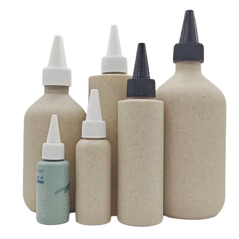 100ml 250ml 300ml 400ml 500ml Biodegradable Soft Touch Hdpe Wheat Straw Empty Bottle with Plastic Twist Nozzle Cap for Oil