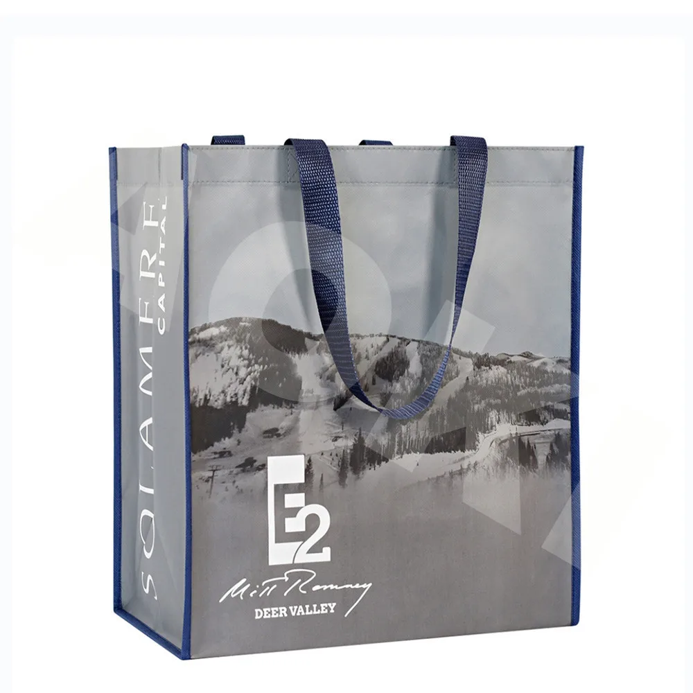 Custom fully color print laminated non-woven vest shopping tote bags,fashion custom tote bags no minimum