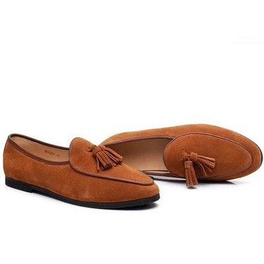 Italian retro custom logo light breathable slip-on penny cow suede genuine leather loafer casual walking style shoes for men