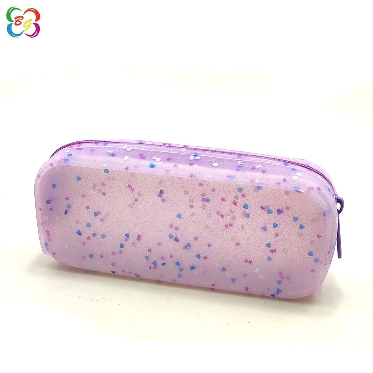 Custom Transparent Silicone Pencil Case Cute School Kids Glitter Pencil Pouch for Carrying Pencils and Stationery