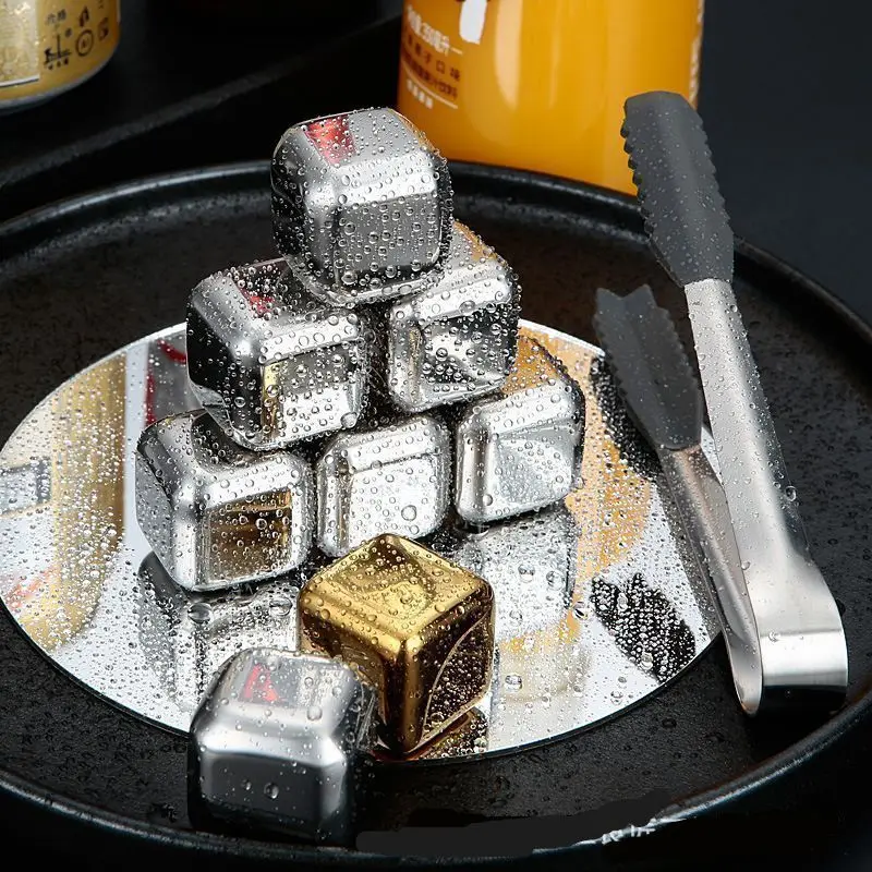 Gold Mini Customized Diamond Ice Cube Whiskey Stainless Steel Reusable Chilling Wine Stone with Tongs And Storage Box