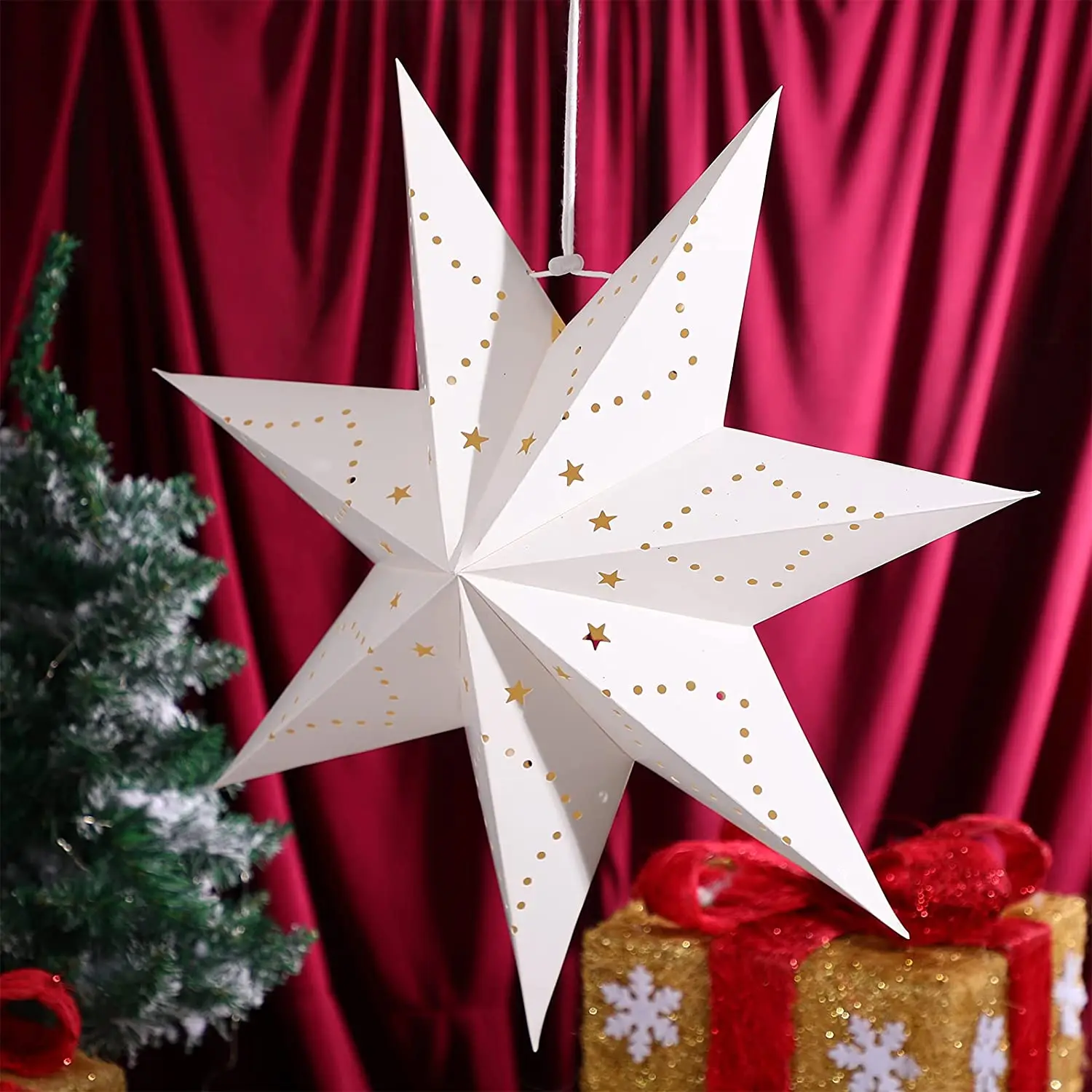 Wholesale Handmade 7 Point Foldable Hanging Paper Star Lantern Lamp for Christmas Party Festival Home Decoration