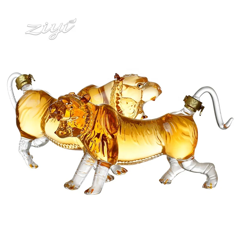 Стеклянная бутылка для вина с животными 500 мл 1000 виски в форме тигра ручная работа стеклянная