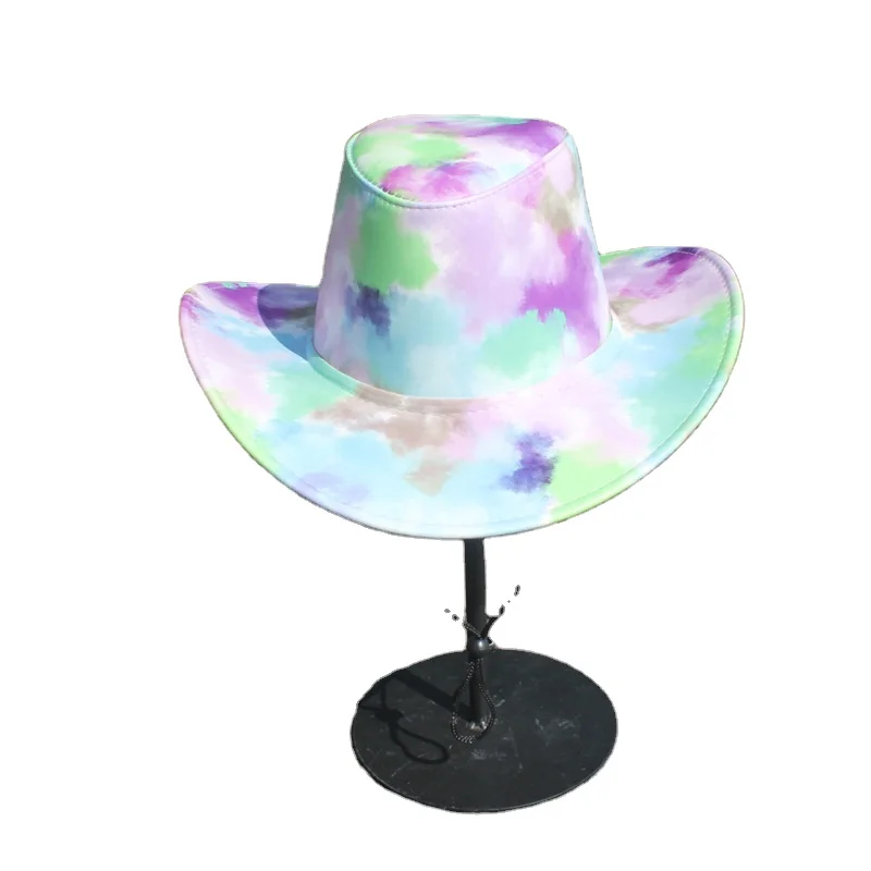 Western Cowboy Hat Pu tie dyed large edge sun visor beach Knight hat outdoor leisure sun visor Mongolian hat