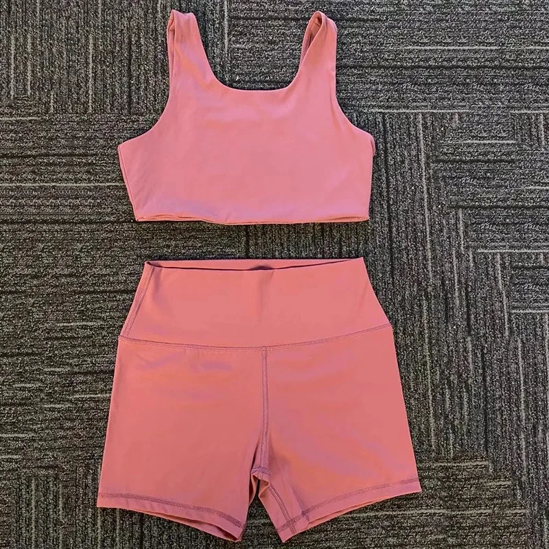 Nylon spandex two piece soft cozy workout fitness gym yoga shorts women fitness set