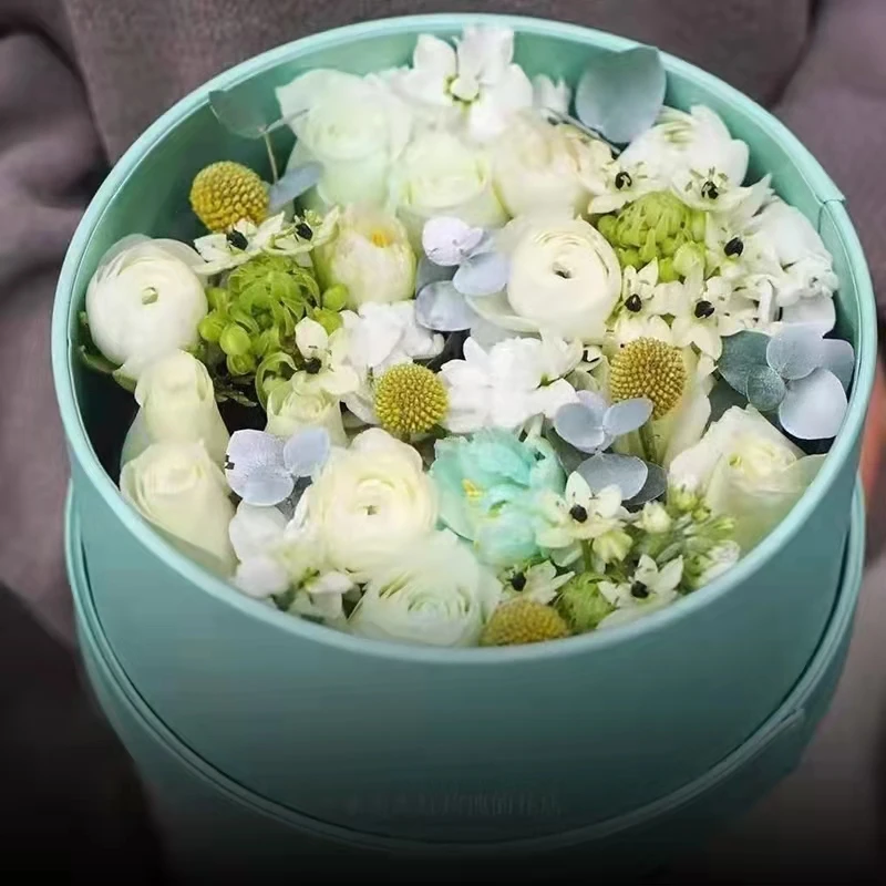 recyclable round flower box with pvc windows  customized shape and size gift box