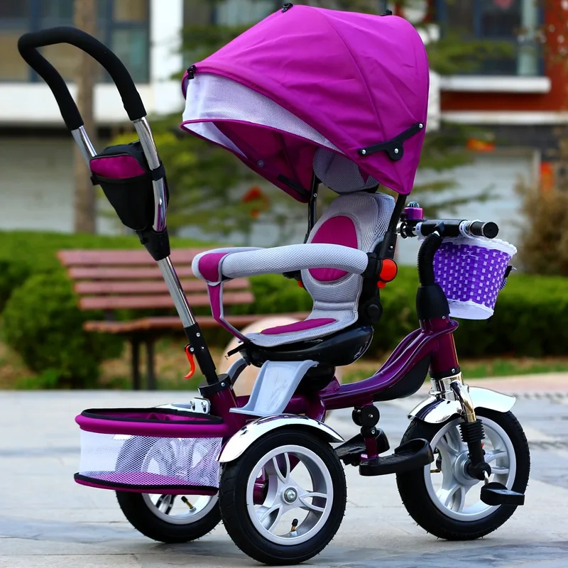 Xingtai Factory new arrivals 3 wheels children trike stroller pram bike  rickshaw twin baby tricycle 4 in 1 for kids
