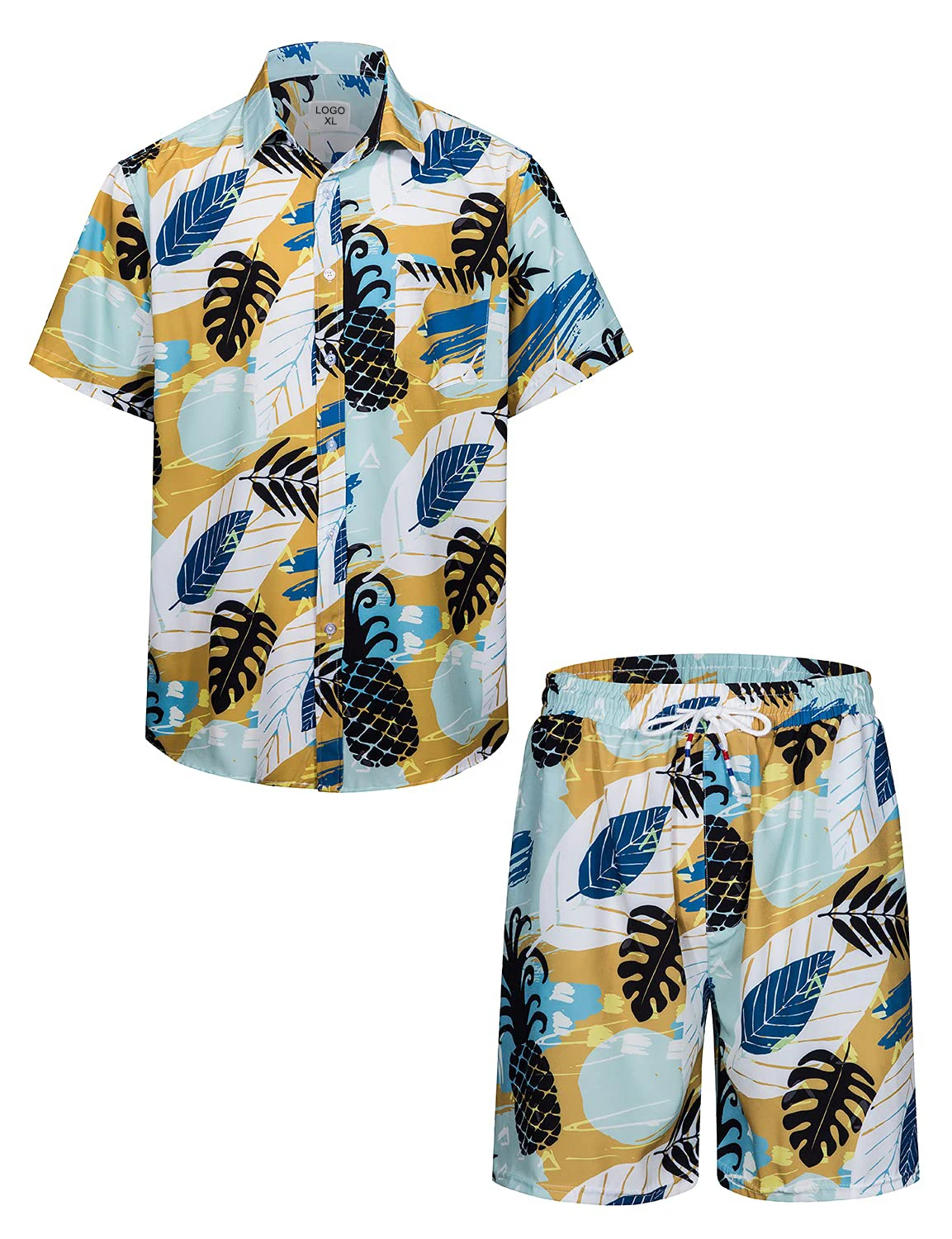 Mens Hawaiian Short Sleeve Shirt Suit Tropical Casual Button Down 2pc Summer Outfit Set