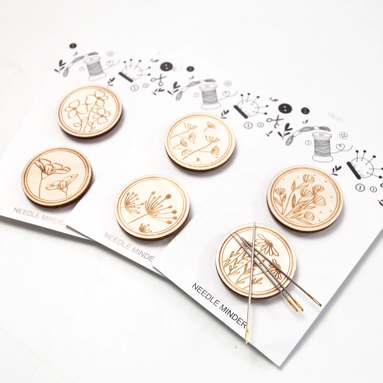 Hand Sewing Pin Stitch Needles with Wooden Needle Minders Kit
