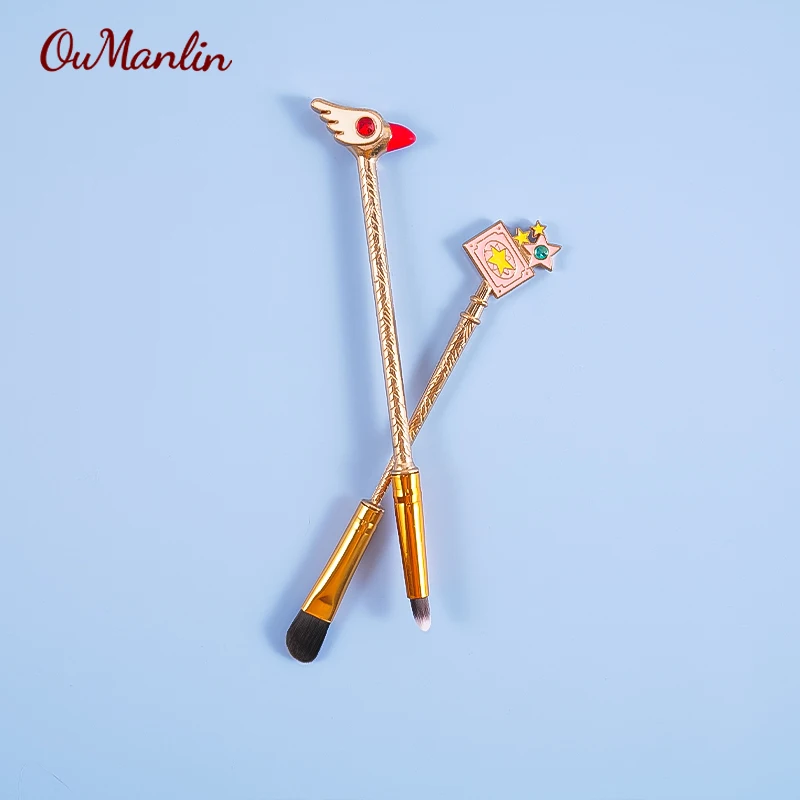 
OumanLin Limited Edition Card Captor Sakura Sailor Moon 6pcs Makeup Cosmetic Brush Set Gold Metal Beauty Tool 