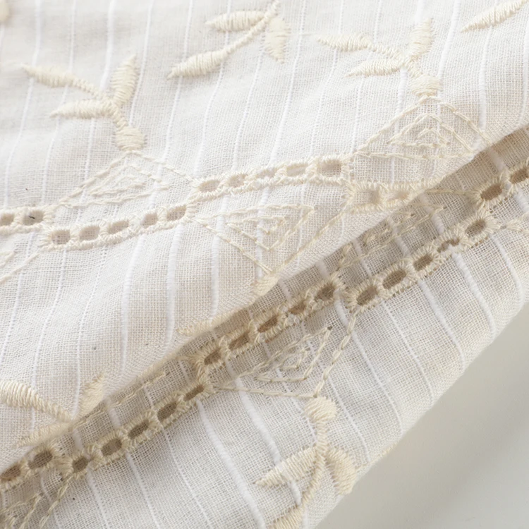 Premium quality shirt textile flower design embroidered soft solid linen cotton fabric