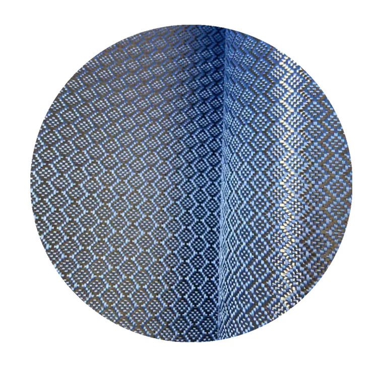 red blue jacquard carbon kevlar hybrid fabric