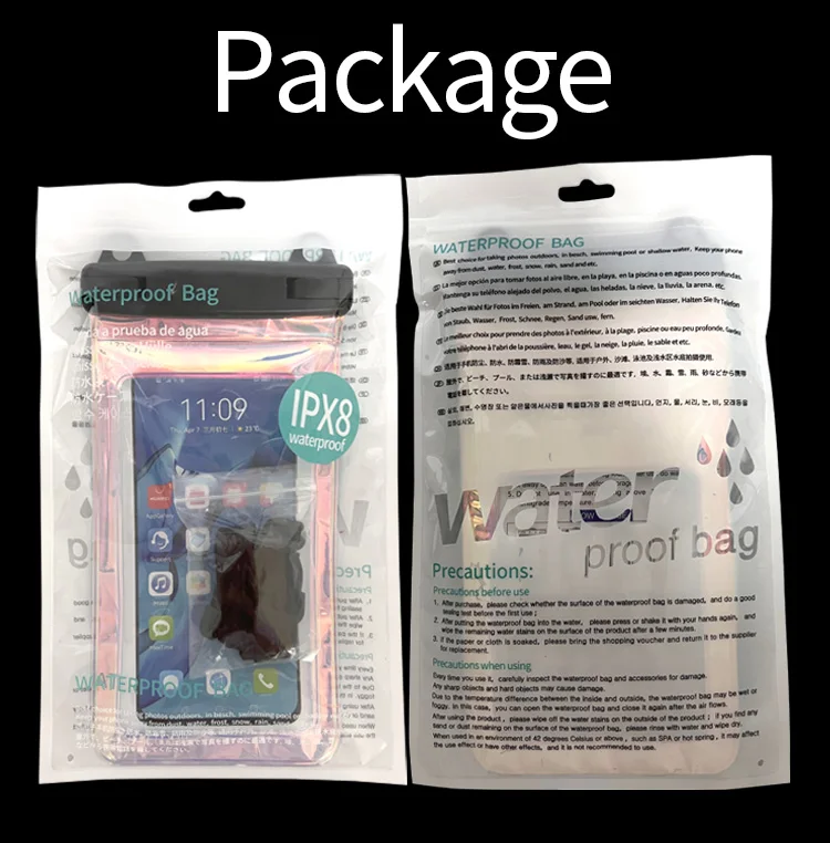 IPX8 Laser PVC Waterproof Cell Phone Bags Adjustable Custom Cellphone Pouch Outdoor Mobile Swim Travel Waterproof Bag