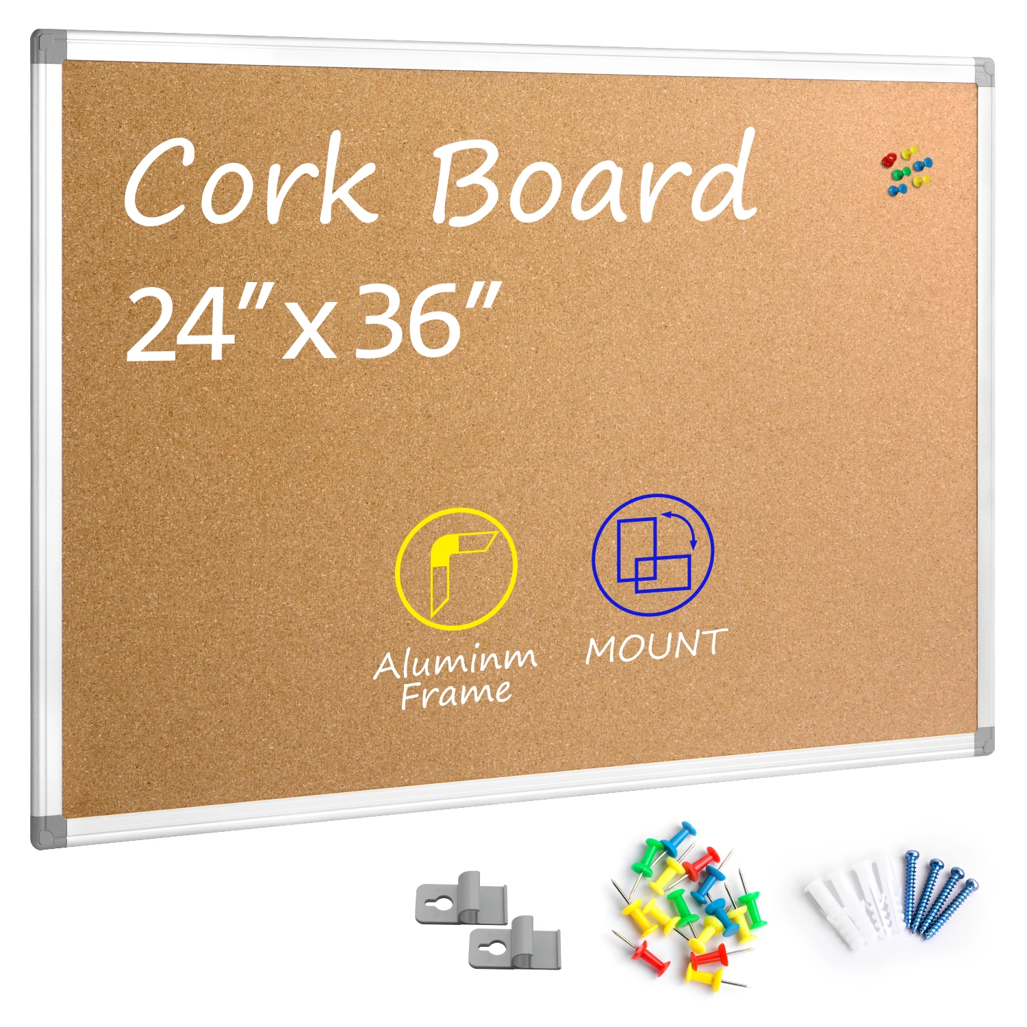 Cork Board / Bulletin Board 24 x 36 Inch Reinforced  aluminum Frame  bulletion board