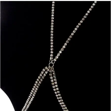 Shining Rhinestones Chest Cross Body Chain Boho Multi Layers Chest Chain Jewelry Crystal Chest Harness Body Jewellery For Woman