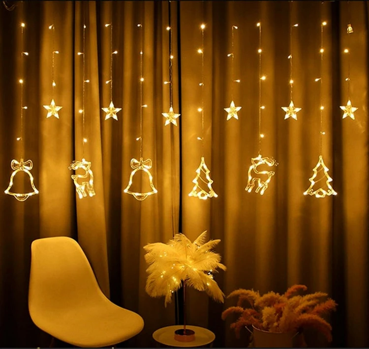 138pcs light Deer Bell Christmas Tree Shaped Led String Light Christmas Curtain Decoration For Home,Party