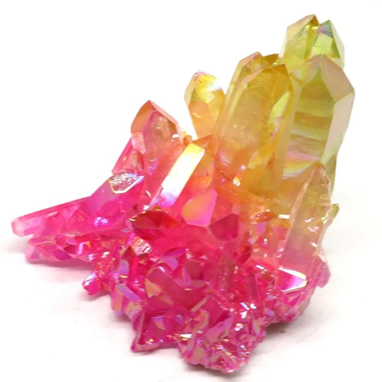 Healing Rose Pink Yellow Titanium Aura Electroplated Quartz Cluster Colourful Crystal Geodes For Decoration