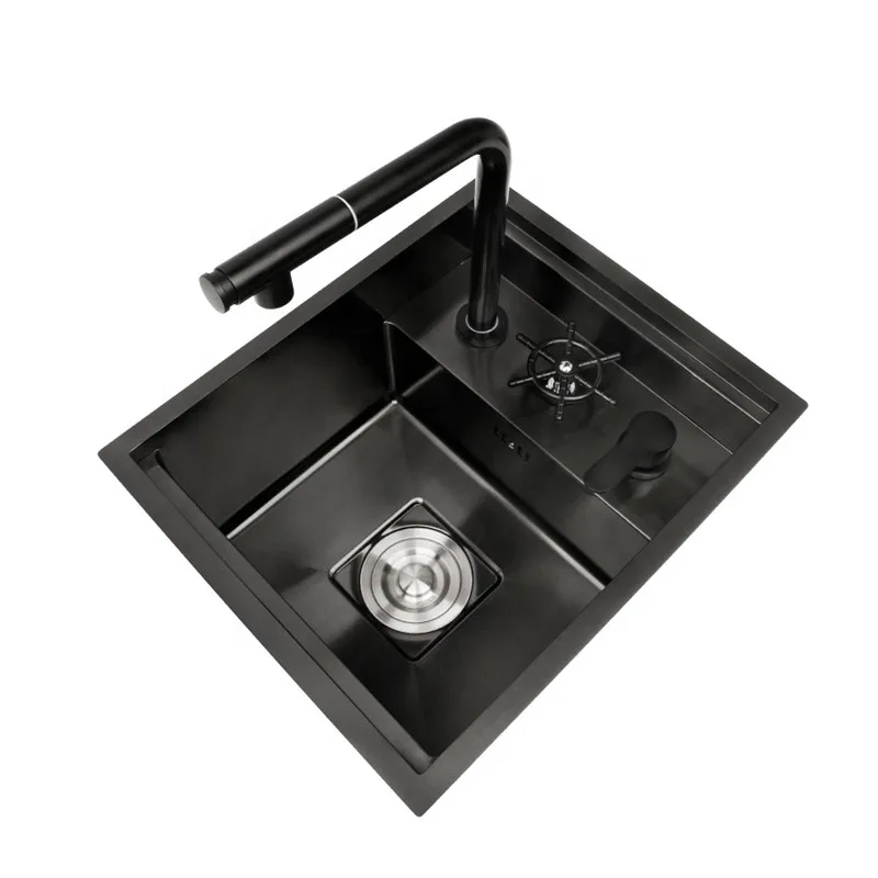 Nano Black Cup Washer Bar Single Sink Invisible Hidden Kitchen Sinks Stainless Steel 304 SUS Washing Kitchens Basin Double Bowl