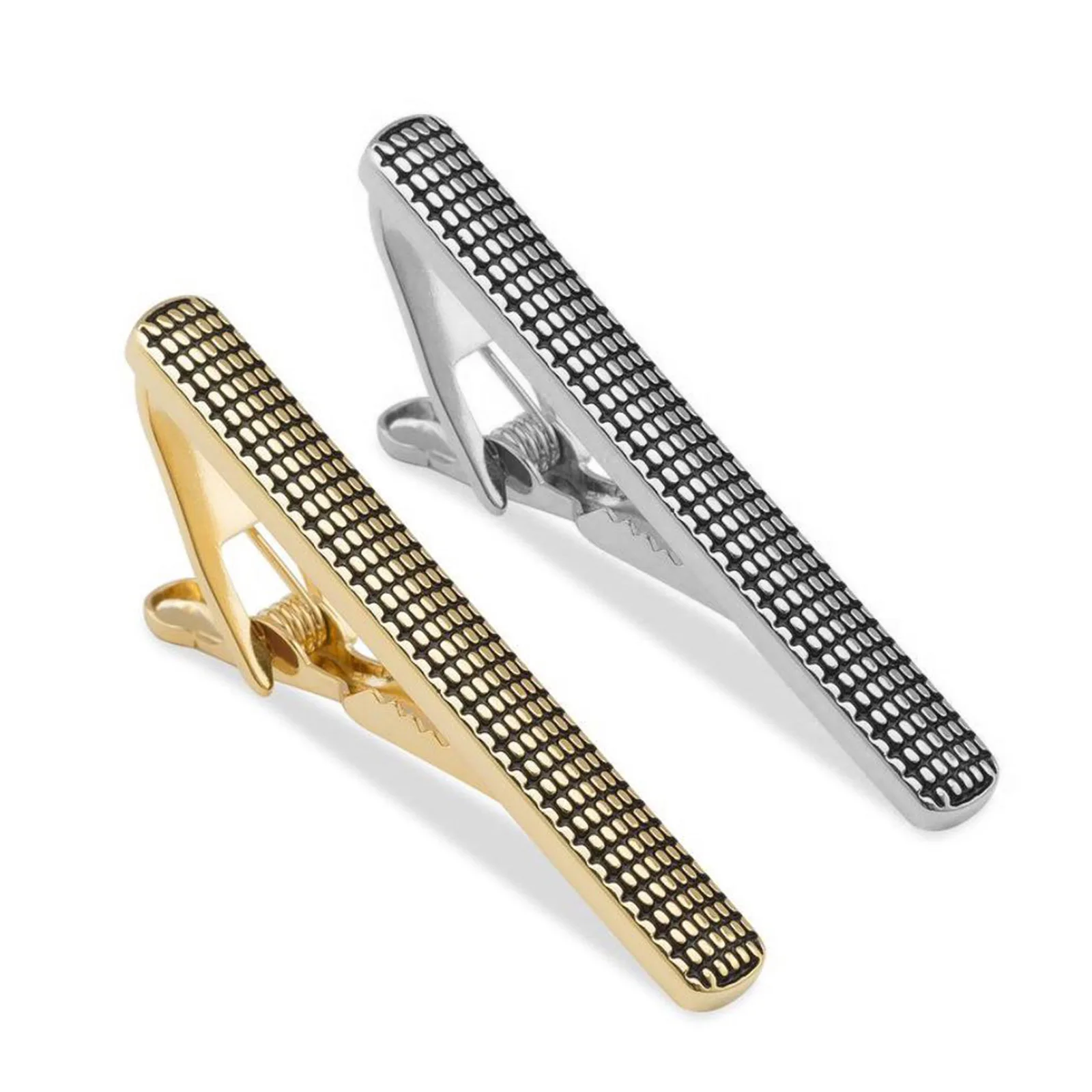 Custom Suit Gold Necktie Blank Engraved Enamel Logo Clip On Tie Pin Cuff Links Tie Clips Set