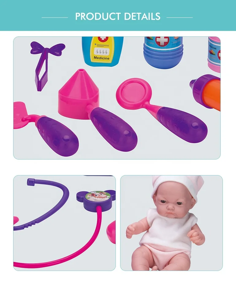 Children Doctor Role Play Toys Educational Medical Play Set Kit 10 Inch Realistic Silicone Baby Doll Realistic Reborn