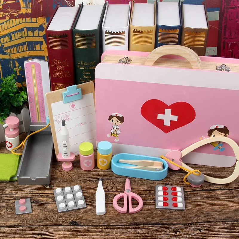 Wooden Doctor Toy Kit Box Pretend Play Toys For Boys Girls