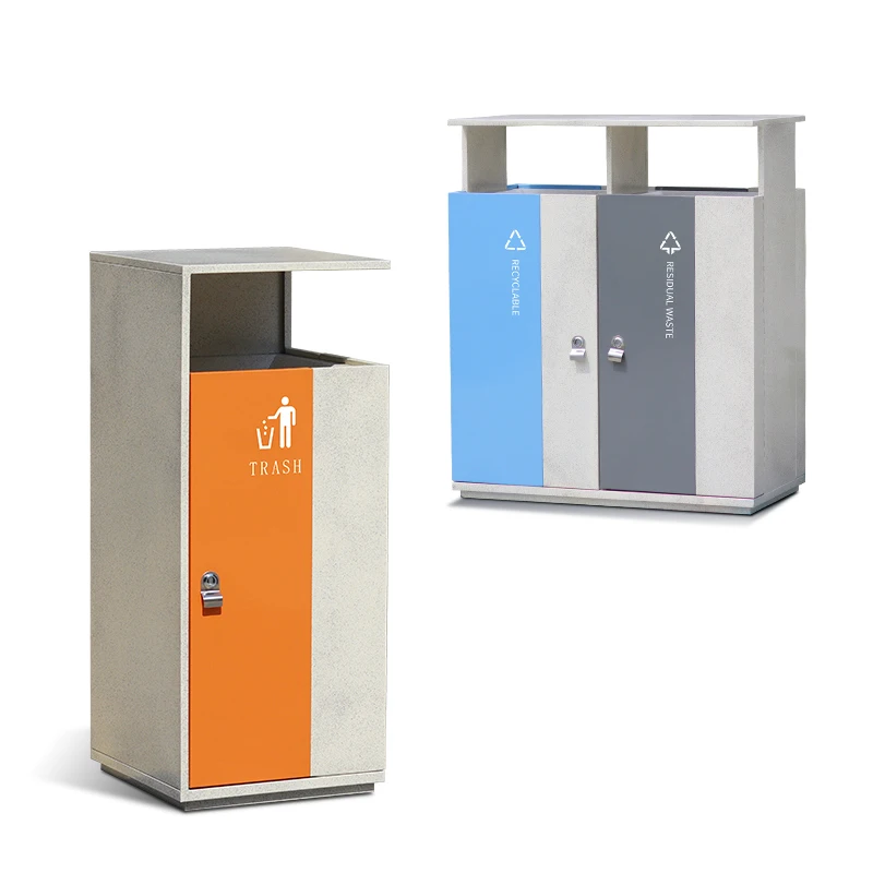 Street public metallic outdoor trash can recyclable litter bin with rain cover outdoor bins for commercial public dustbins