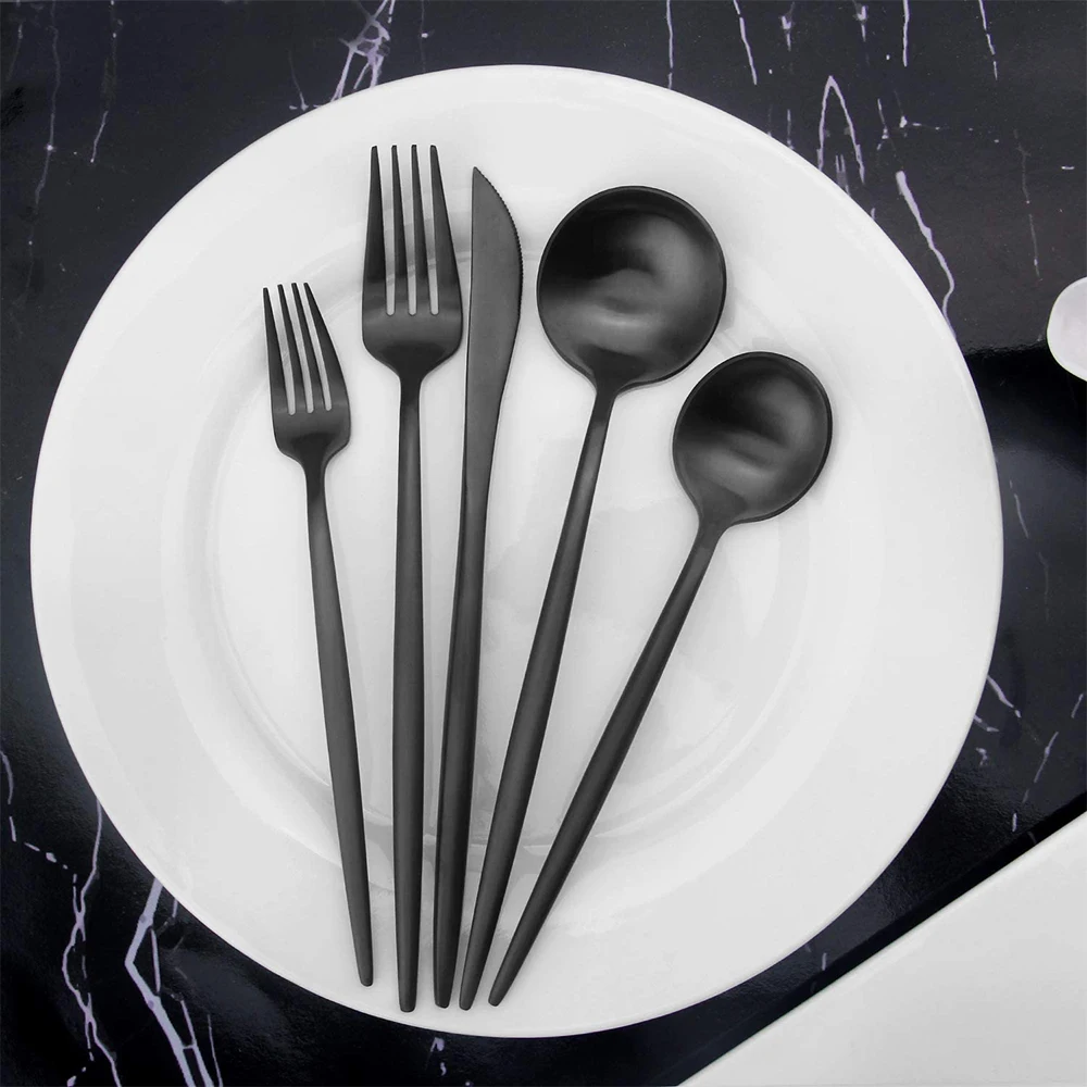 Unique design Stainless steel Black spoon & fork set Black flatware