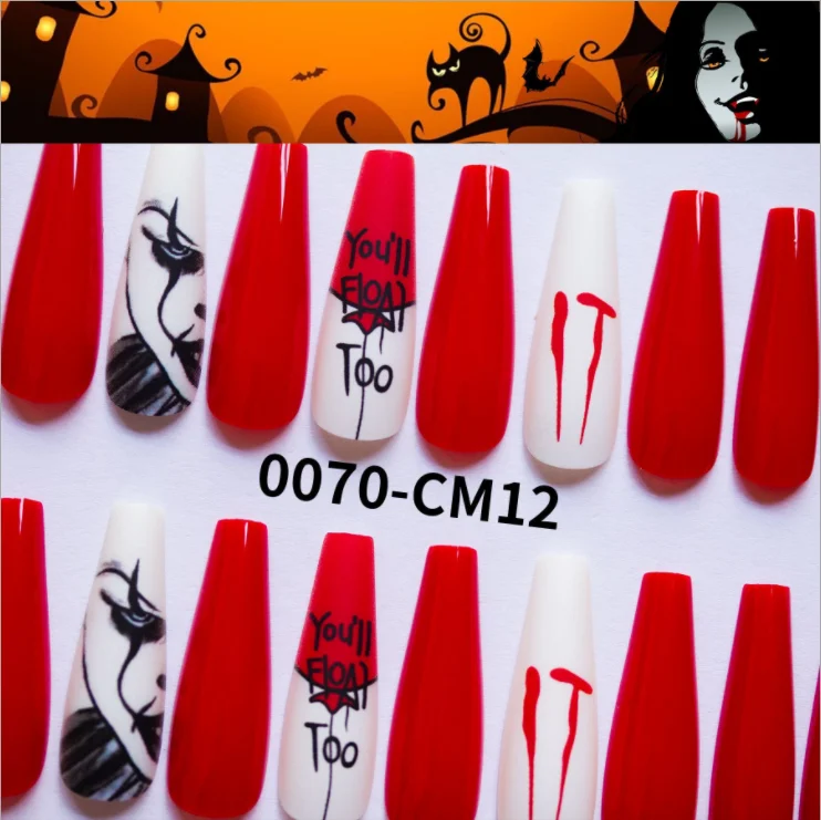 Wholesale 12 Design Halloween Horror Festival Christmas Snowman Christmas Wear False Nail Art Tips