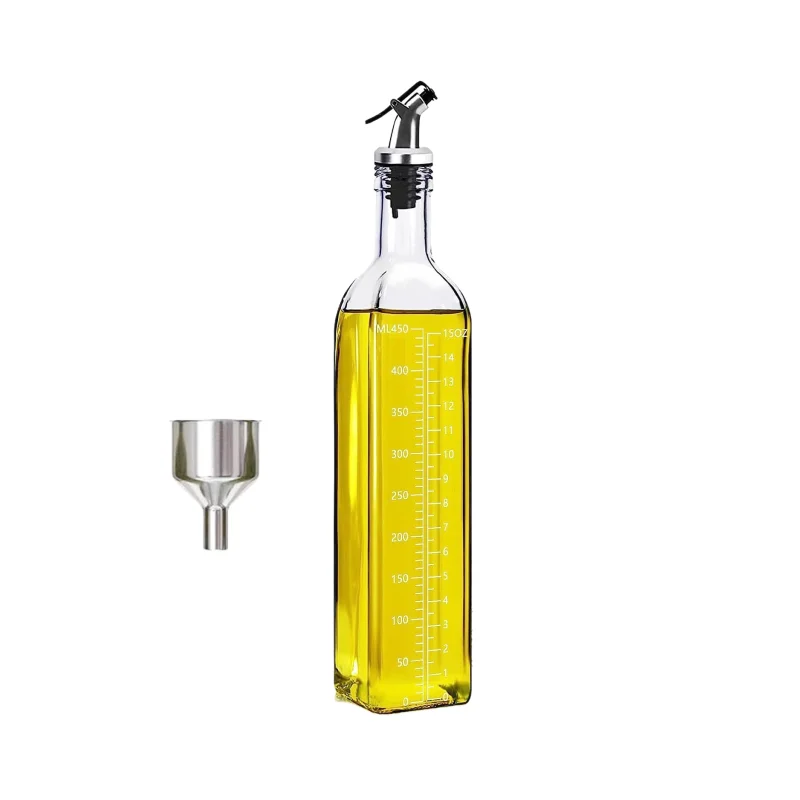 Kitchen clear square vinegar cruet cooking container 500ml olive oil glass bottle  with a scale