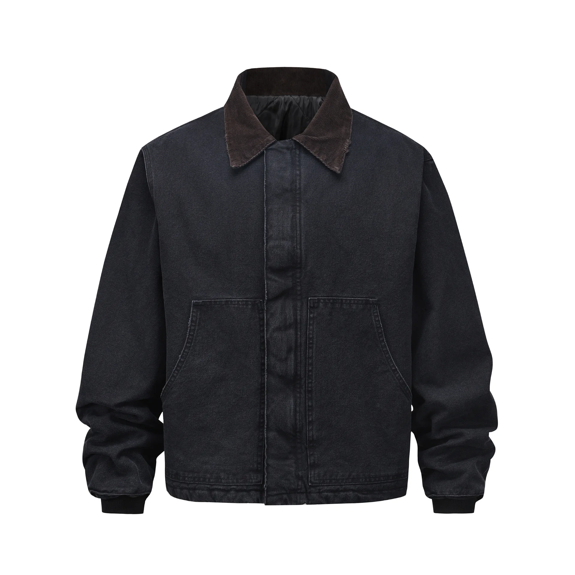 OEM Custom Design heavyweight canvas work jacket corduroy collar vintage distressed work trucker bomber denim jacket