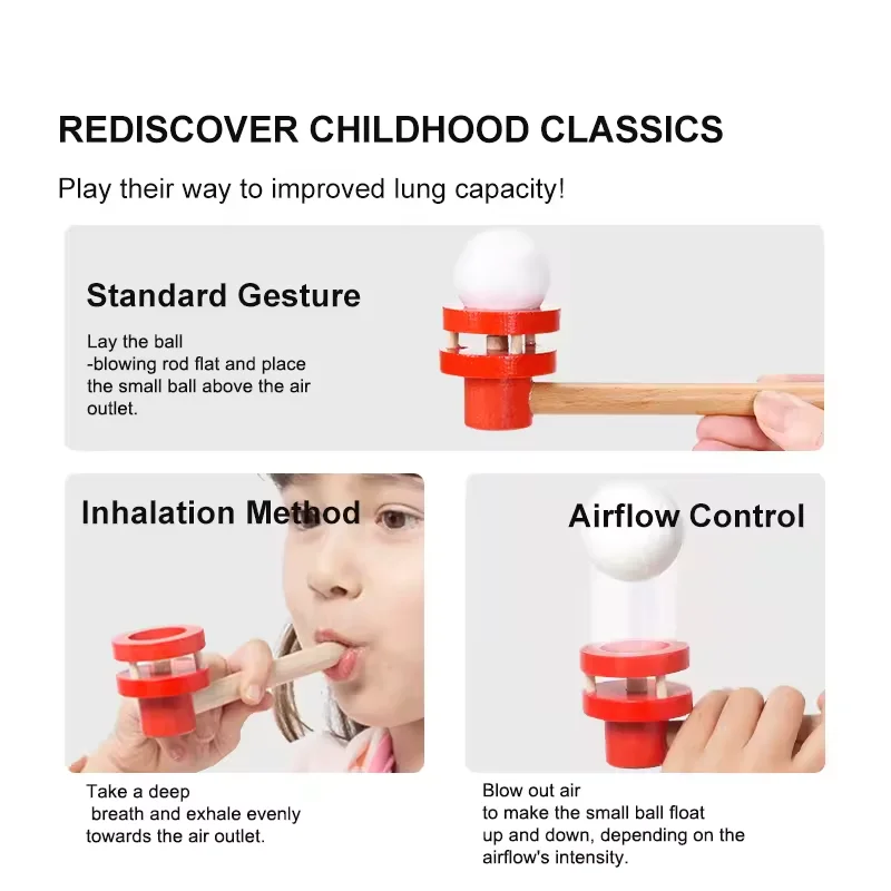 Wooden blowing ball toy adult kids floating suspended ball game blow pipe balance training sensory educational toys