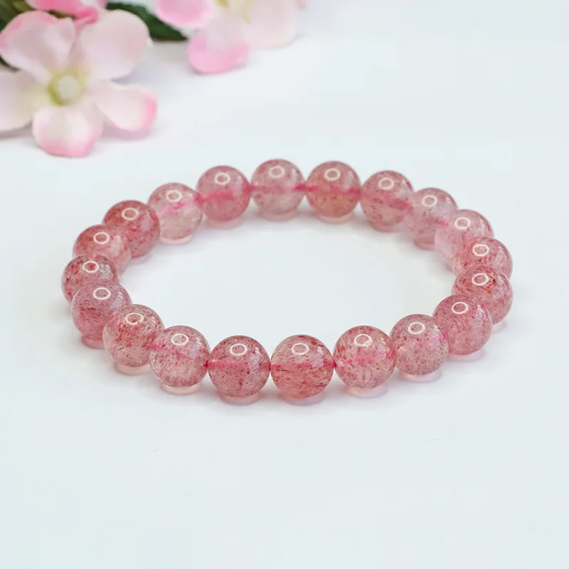 Wholesale Strawberry Quartz Bracelet Precious Stone Gemstones Trendy Crystal Healing Beads Geometric Jewelry Design