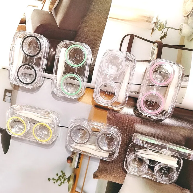 MU cute bow transparent contact lens case girl travel eye contact lenses box
