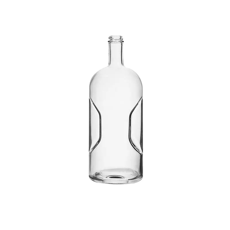 Rounded 1750 ml Flint Liquor Glass Bottle for Bordeaux Vodka with Pinch Grip Handle 33-400 TE Neck