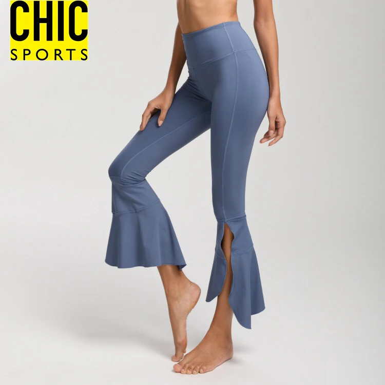 
Sexy Pink Ruffle Flare Dance Leggings Fitness Sports Bell Bottom Beauty Women Wide Leg Yoga Pants 