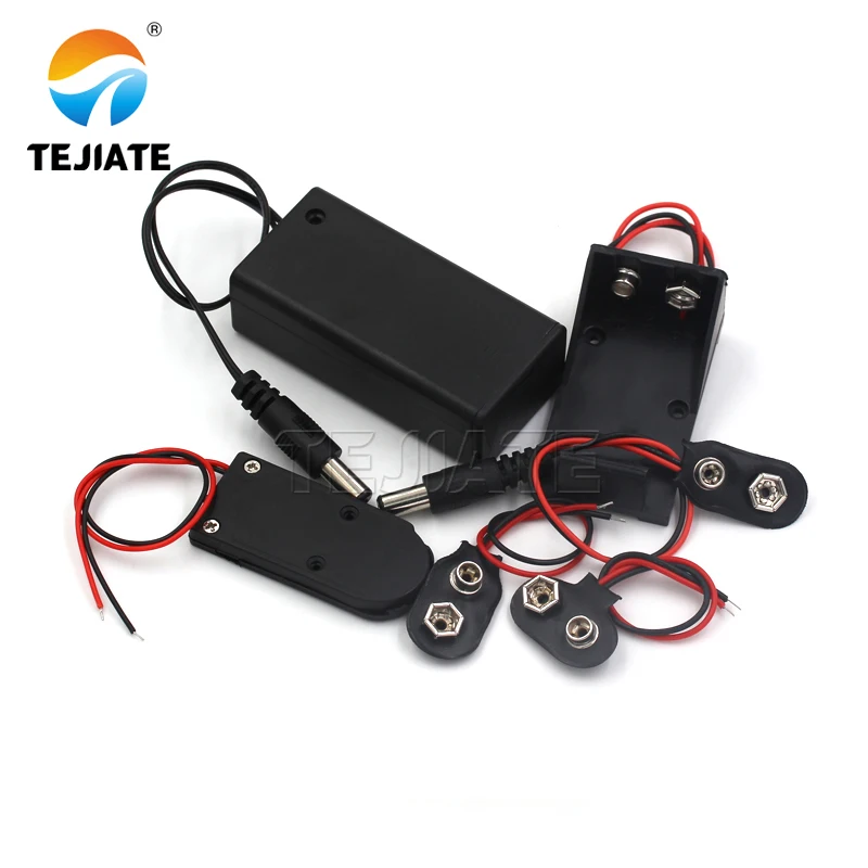 Shenzhen Square button Cap 9v Battery Holder Box Pack Case Hard Plastic With Wire Cable Packs DC Connector 9v Battery Pack