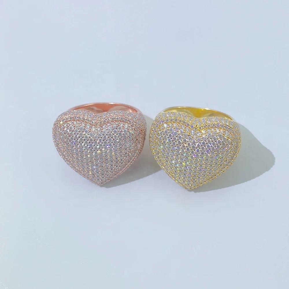 Fashion fine jewelry 925 sterling silver heart ring iced out hip hop custom silver moissanite ring