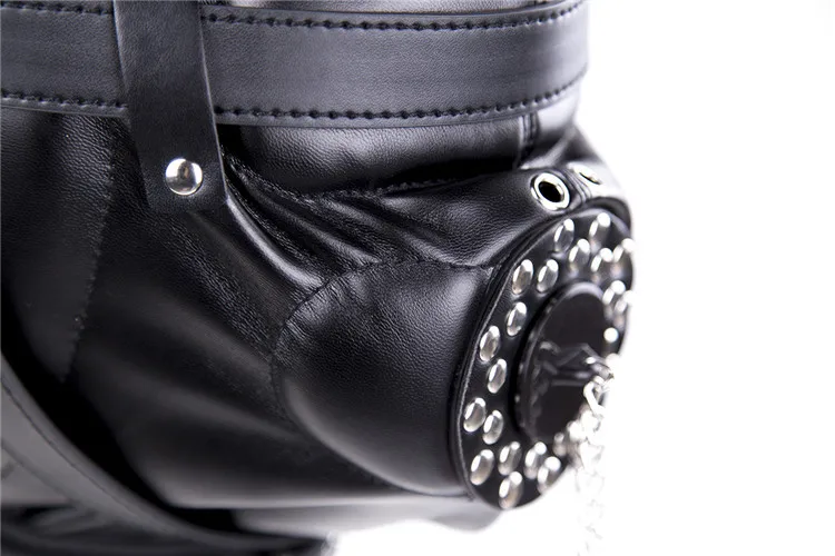 Bdsm Bondage Headgear Sex Toys of Leather Lockable Fetish Blindfold Hood Mask with Silicone Dildo Gag for Couples SM Games