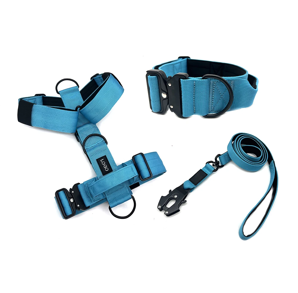 Custom Nylon Tactical Dog Straps Harness Set With Luxury Cobra Metal Buckle For Training Dogs