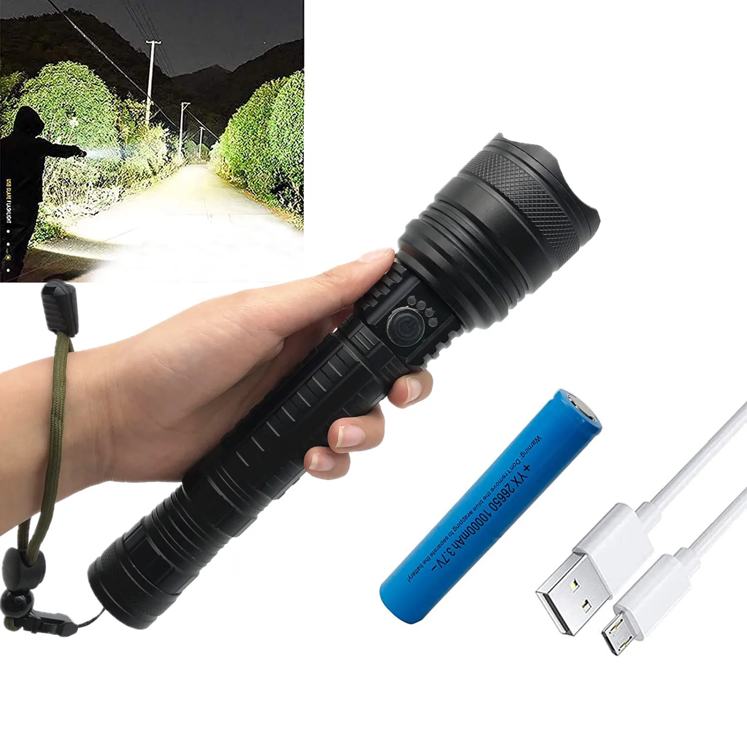 Factory Wholesale  XHP70 Camping Hiking  Torch Super Bright Power Rechargeable Tactical Flashlight LED (1600218371891)