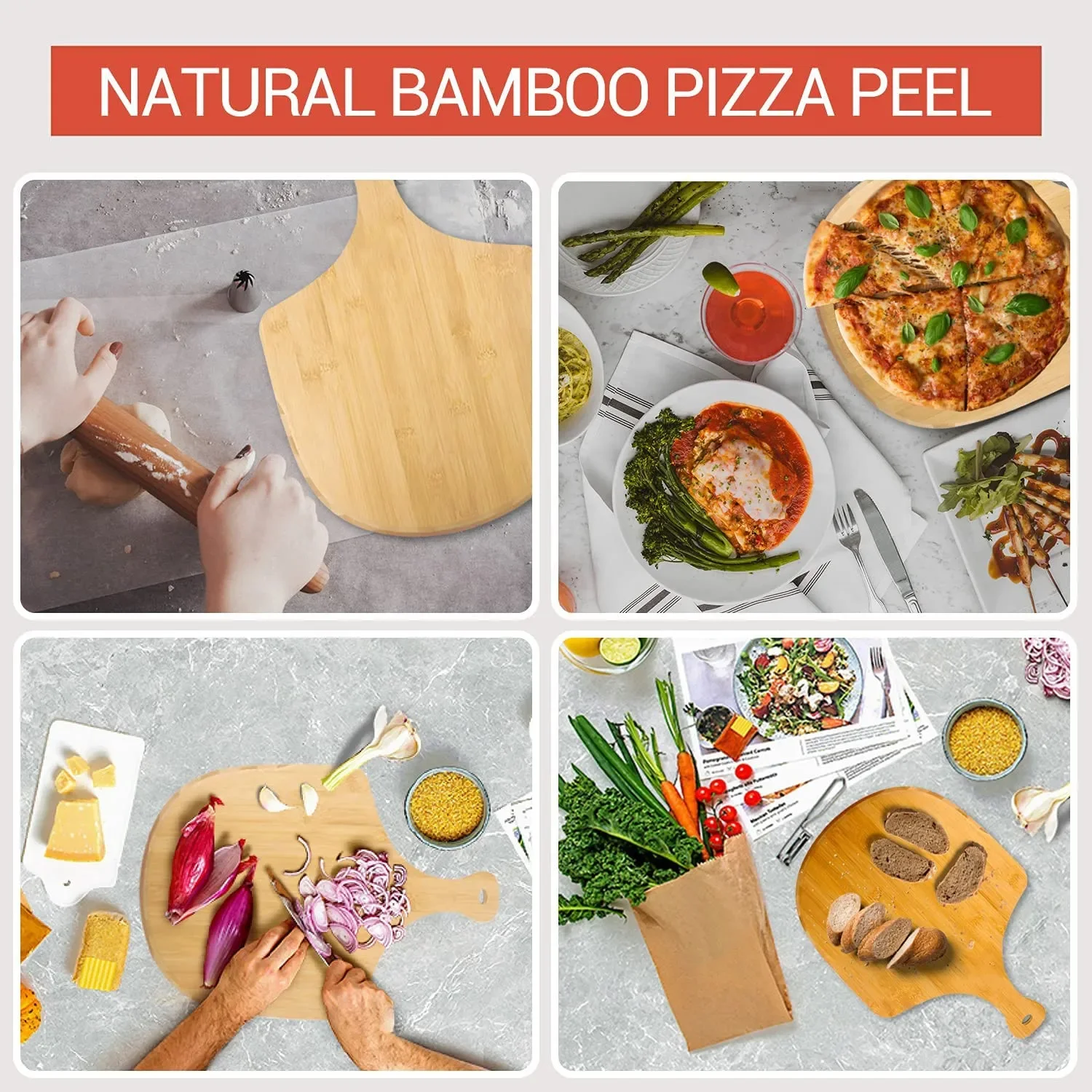 Grill Set of 2 Pizza Tool, Baking Stone for Oven, Gril and BBQ Pizza Stone Bamboo Wood Pizza Peel