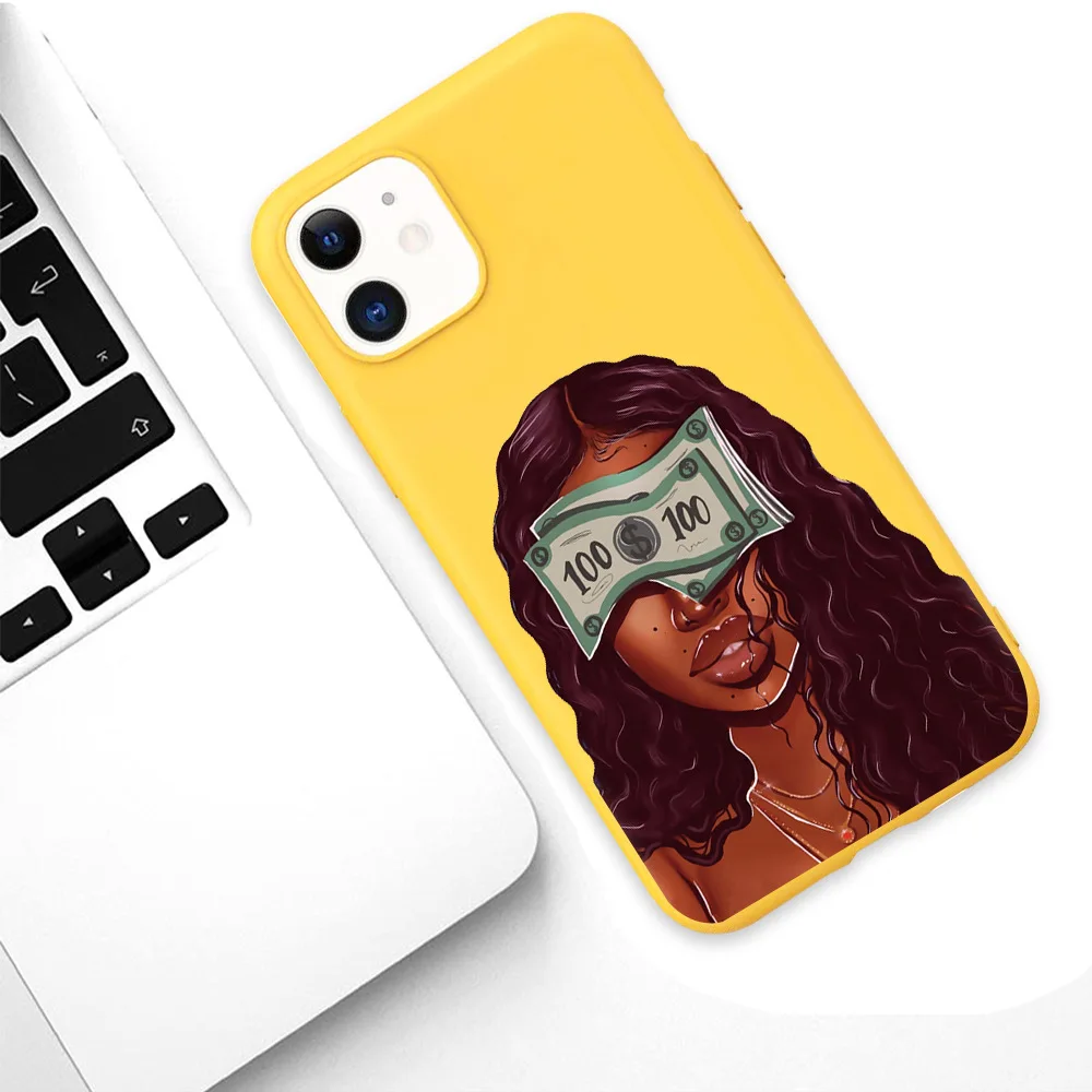 high fashion phone case for iphone 8, for iphone 11 pro max x xr make money not friends black girl case for girls