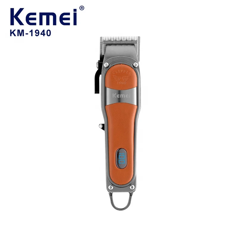 Аккумуляторная электрическая машина для резки Kemei KM-1940 Регулируемый машинка стрижки волос Золотой металлический корпус углеродистая сталь лезвия машинки