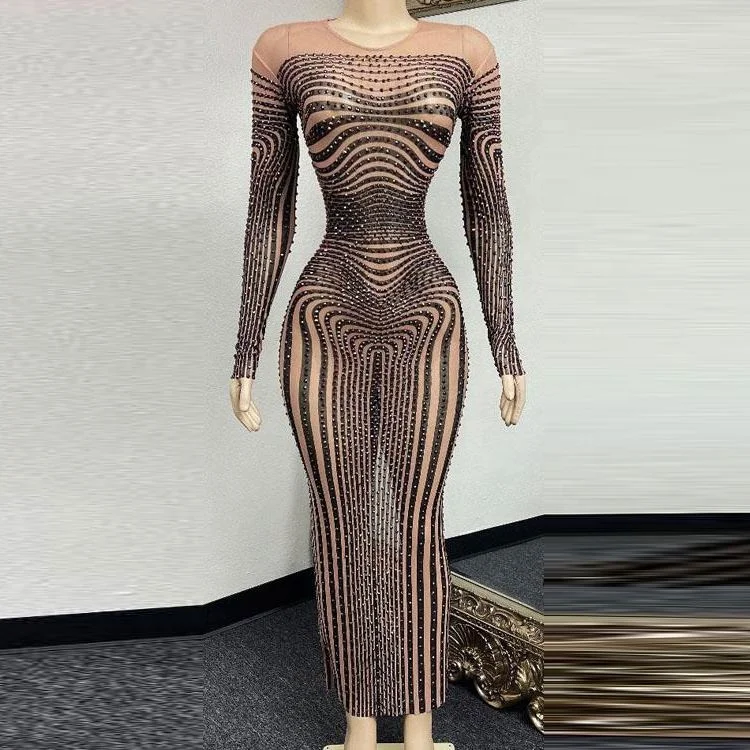 Stripe pattern long Sequin mesh evening dresses party ladies sexy club dresses fashion summer african dresses
