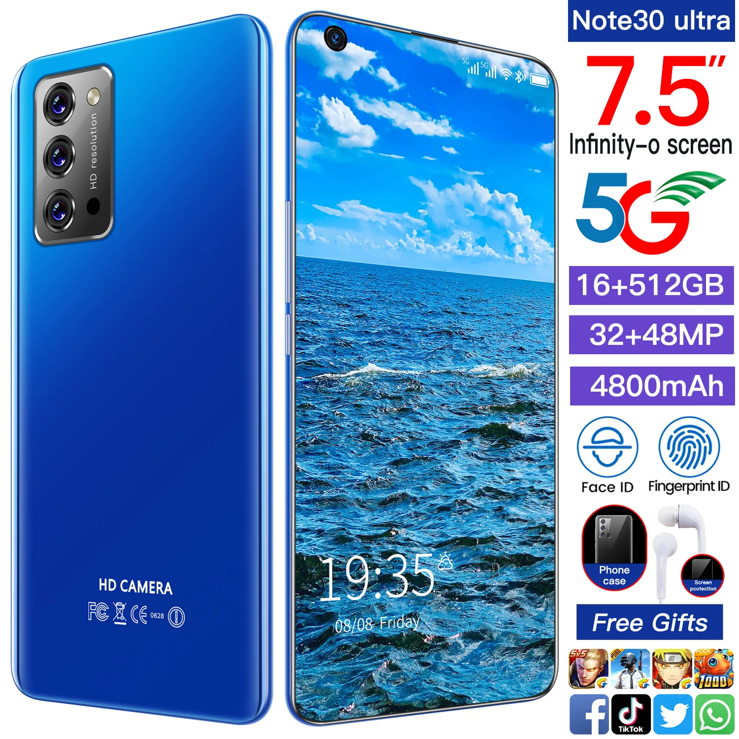 wholeSale phone note 30 Smartphone 10 core 7.5 inch 21MP +48MP mobile phone  16GB + 512GB 1440x3040 Android 10.0  face ID